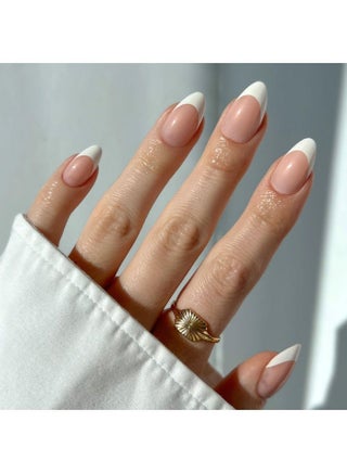 24PCS Press On False Nails, French Tip Nails, Uv Finish Short Pointed Almond Shape, Salon Quality Semi-Transparent Nails In 12 Sizes,Fake Acrylic Nails With Glue Kit. - view 2